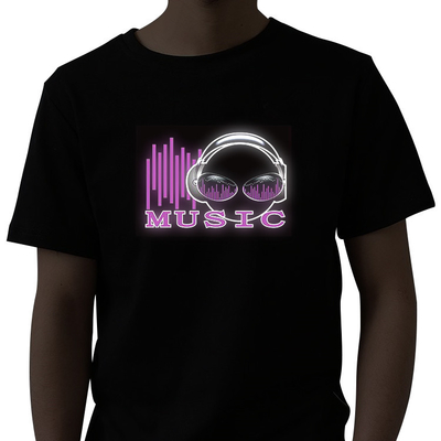 Round Neck Sound Activated LED T Shirt Short Sleeve For Summer