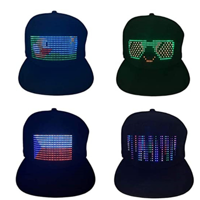 Black Bluetooth LED Hat With Display Programmable Mobile App Control