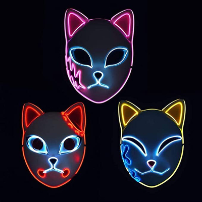 Halloween Demon Slayer Japanese Anime LED Face Mask Light Up For Cosplay
