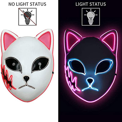 Halloween Demon Slayer Japanese Anime LED Face Mask Light Up For Cosplay